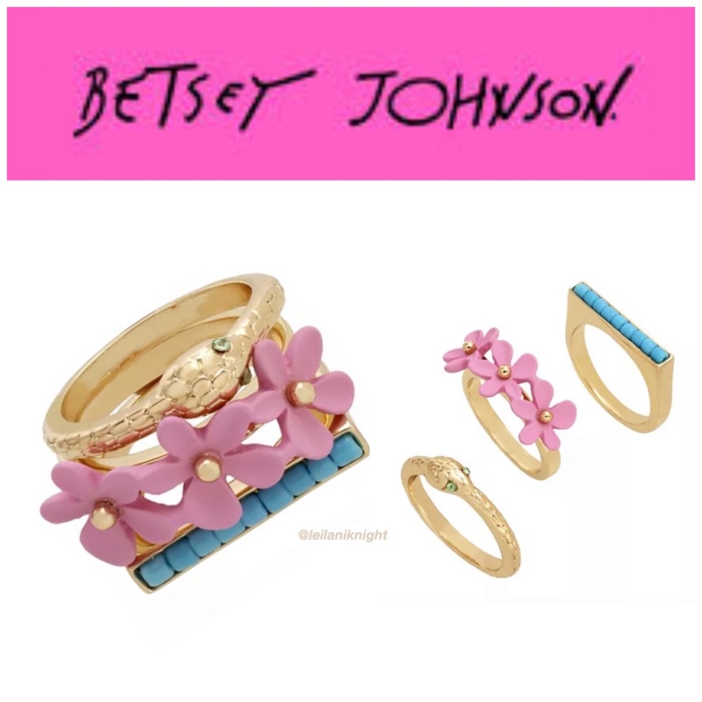 Betsey Johnson GT Exotic Floral 3 Piece Ring Set